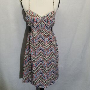 BILLABONG Large Dress Tribal Aztec Print Short Strappy Beach Western Southwest